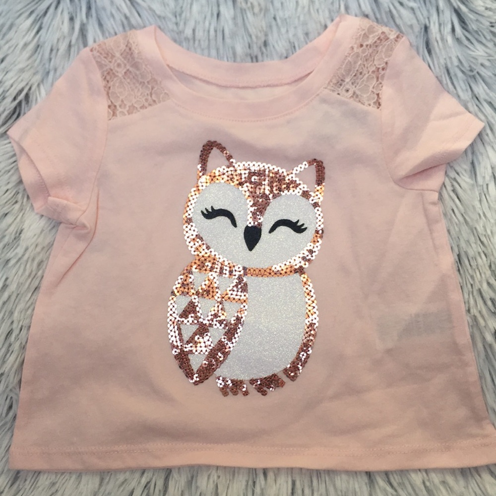 NWT Children’s Place Cute Girl’s Graphic Embellished Sequined Owl Tee